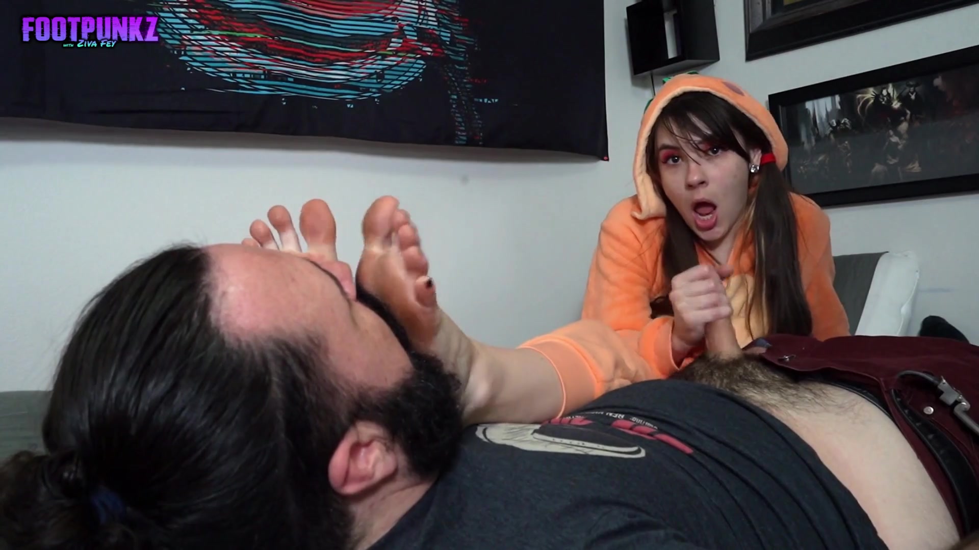 Footpunkz - Bratty Girl In Onesie & Pigtails Gives Foot Smelling Handjob